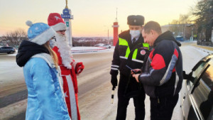 Липецкие Деды Морозы пропагандируют безопасное поведение на трассах